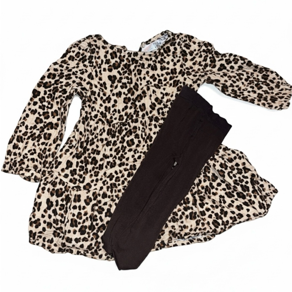 Leopard Print Dress with Chocolate Brown Footed Tights